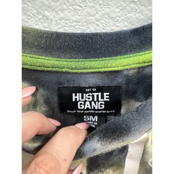 Hustle Gang Tie-Dye Graphic T-Shirt Lime & Navy Size S - Picture 3 of 4